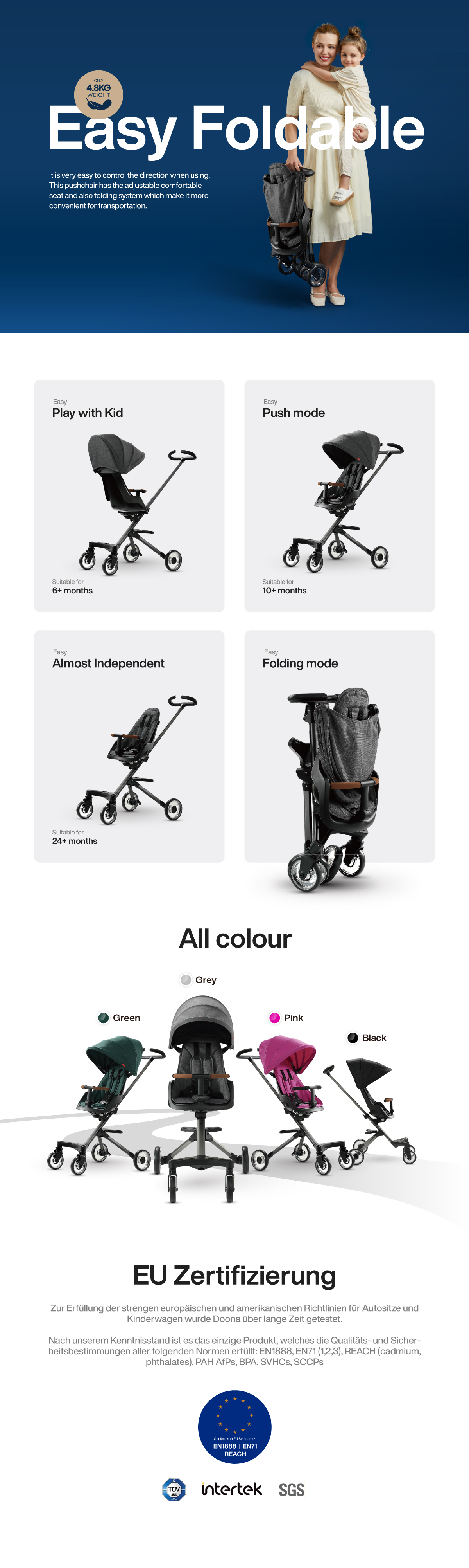 Qplay Easy Stroller Grey Stroller Grey